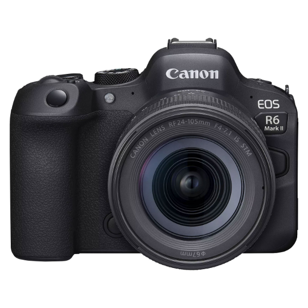Appareil photo hybride Canon EOS R6 Mark II plein format 24.2 MP – Vidéo 4K 60p – AF CMOS Dual Pixel II – Rafale 40 im/s – Ecran LCD tactile orientable 3″ – Wi-Fi/Bluetooth + Objectif RF 24-105 mm f/4-7.1 IS STM
