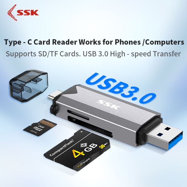 SSK TYPE-C/USB-A DUAL INTERFACE CARD READER SCRM390 / LECTEUR CARTE