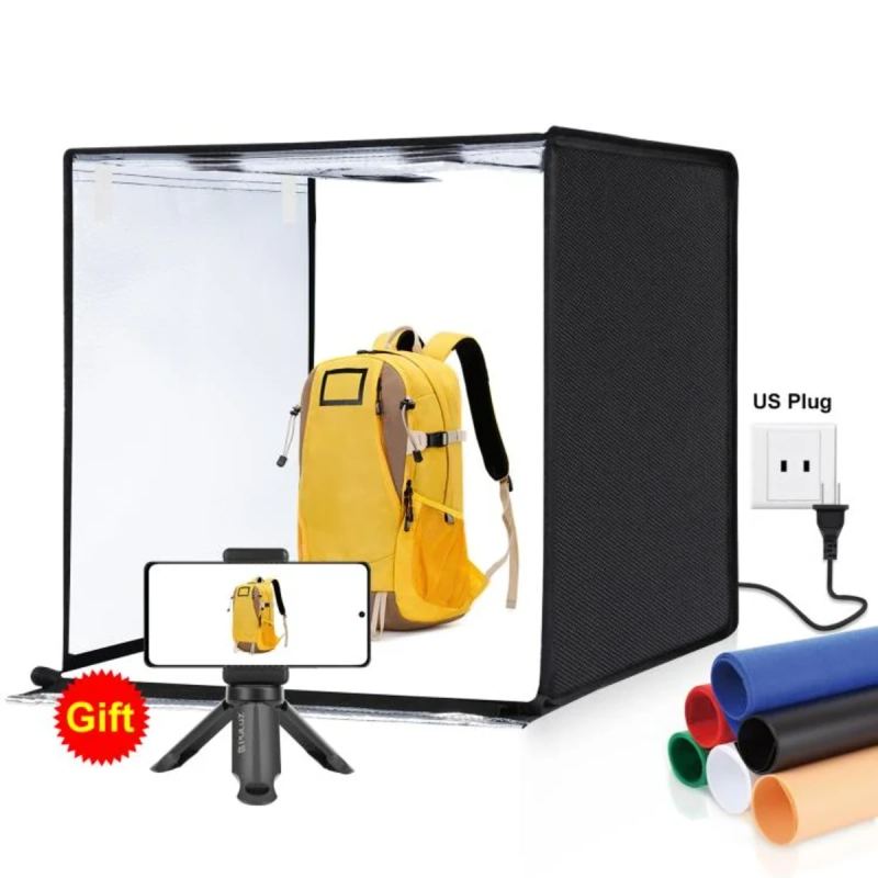 PULUZ Studio Photo Box Portable 60x60cm · Kit Éclairage LED avec 6 Fonds Couleurs