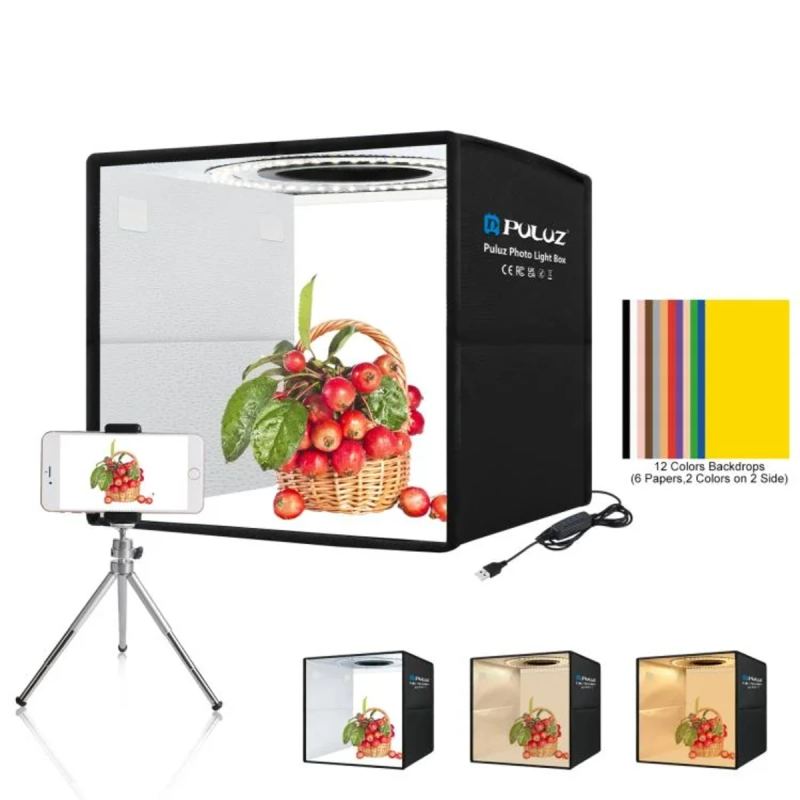 Mini Studio Photo Portable PULUZ 25cm | Tente Lumineuse LED 96pcs + 6 Fonds Double Face