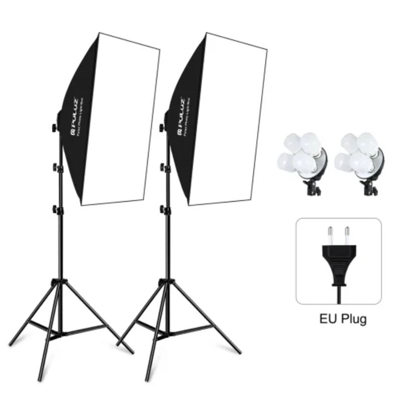 Kit Éclairage Studio PULUZ 2x Softbox 50x70 cm avec 8 Ampoules LED E27 5700K