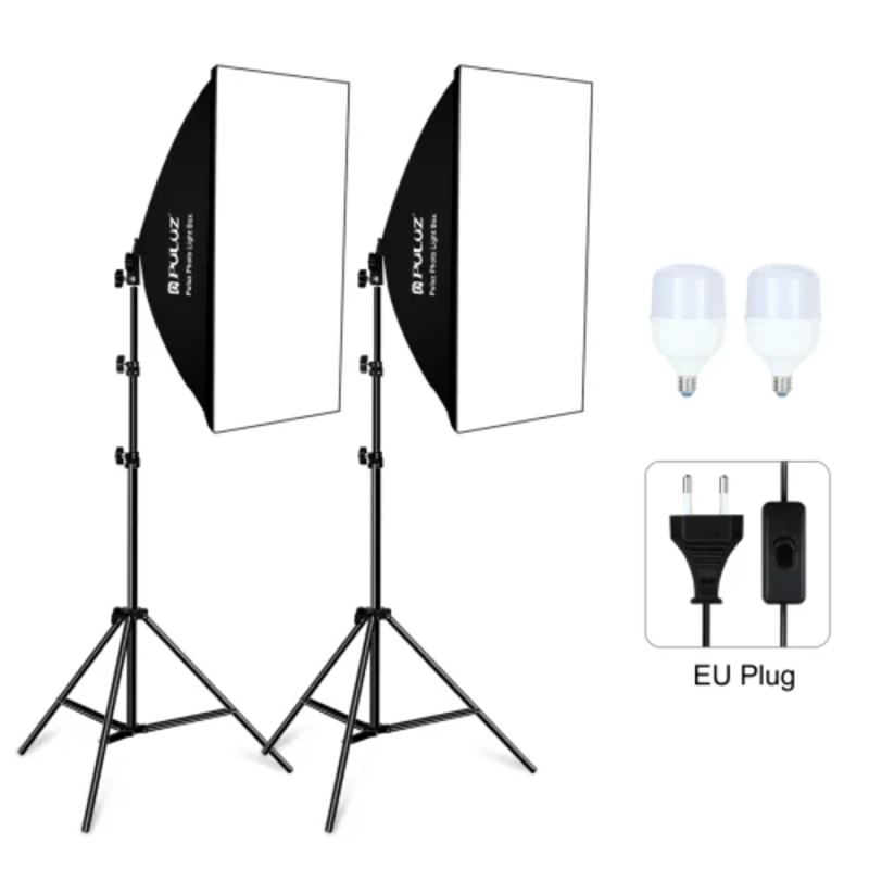 PULUZ PKT3133EU Kit Softbox Studio Photo/Vidéo 50x70cm avec Ampoules LED 30W 5700K CRI 95 et Trépieds