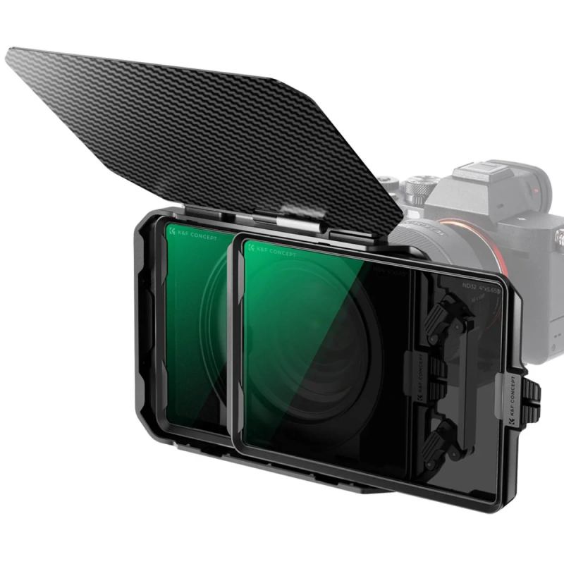 K&F CONCEPT Matte Box et Filtre Carré ND4 + ND32 avec 2 plateaux 4x5.65 et 5 bagues 67-95mm