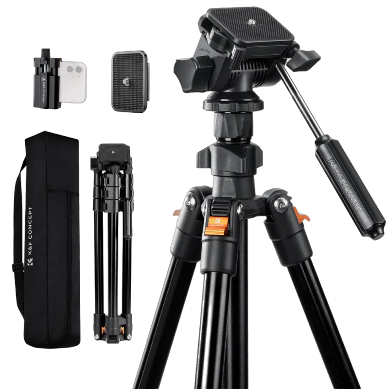 K&F Concept KF09.115V1 · Trépied vidéo 196 cm tête 3 voies