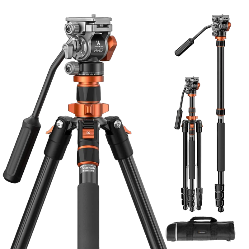 K&F Concept KF09.136 · Trépied vidéo tête fluide + monopode 2,1m