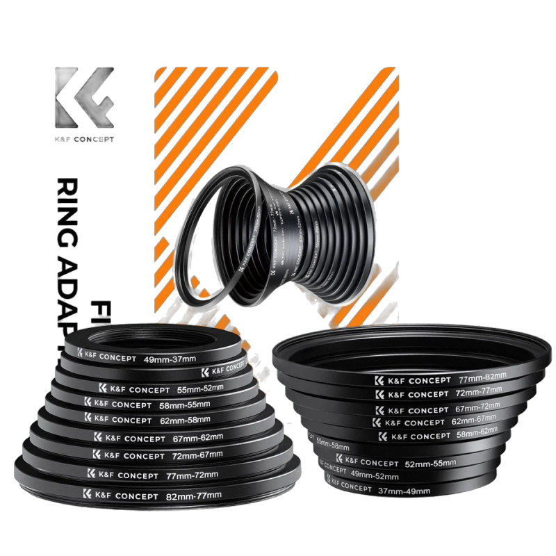 K&F Concept Kit 18 Bagues Adaptatrices Step-Up & Step-Down pour Filtres Objectif · Aluminium 37 à 82 mm