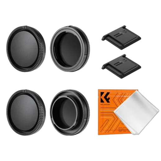 K&F Concept · Kit bouchons/caches d'objectif universels + 2 chiffons