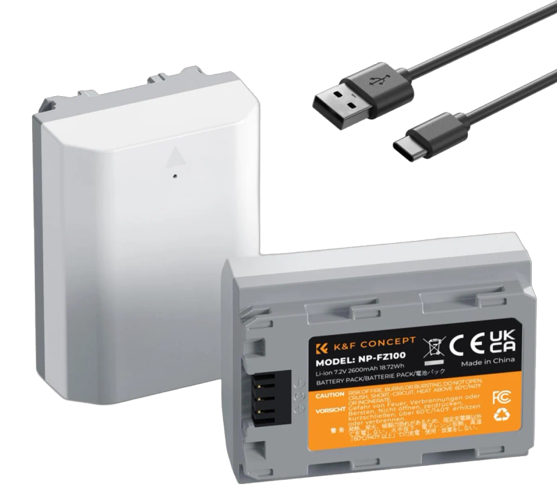K&F Concept NP-FZ100 · Batterie 2600mAh + chargeur double USB-C (Sony)