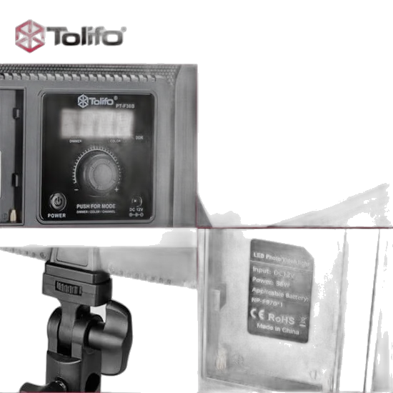 Lumière LED Tolifo PT-F36B + Batterie NP-F970 + Chargeur + Câble Alimentation