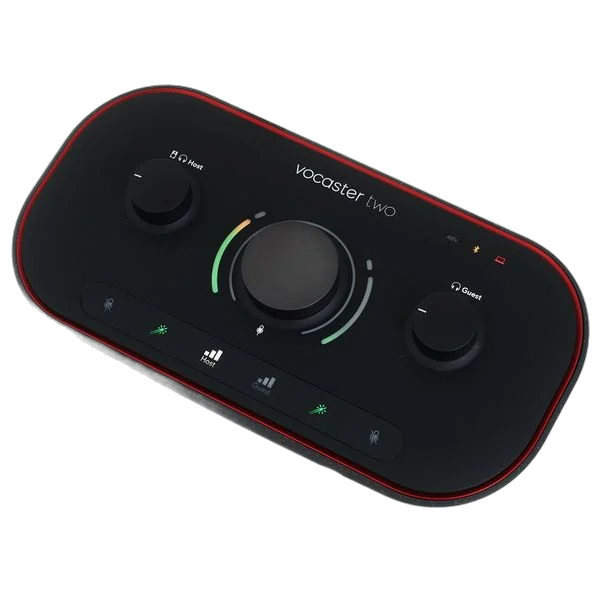 Pack Podcasting 2 personnes Focusrite Vocaster Two + 2x Maono PD100 + trépieds