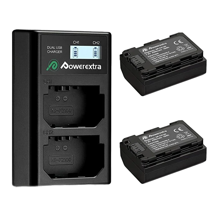 Powerextra · Chargeur double LCD + 2 batteries 2500mAh Sony NP-FZ100