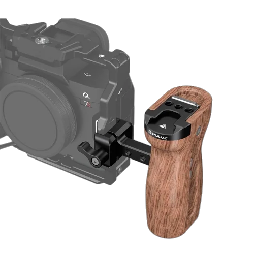 PULUZ PU3216-W · Poignée latérale en bois à dégagement rapide + griffe flash